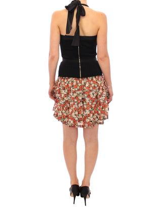 Multicolor floral bubble halterneck dress