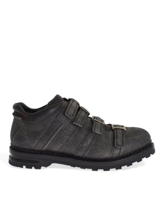Graue Leder-Stiefeletten mit Knöchelriemen