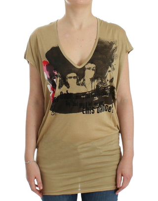 Camiseta beige con estampado de motivos