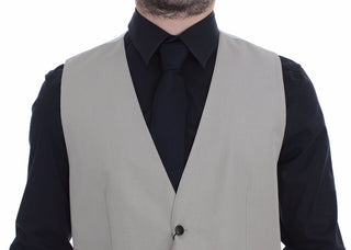 Beige Baumwoll-Seiden-Mischgewebe Kleid Weste Blazer