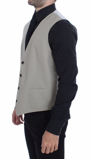 Beige Baumwoll-Seiden-Mischgewebe Kleid Weste Blazer