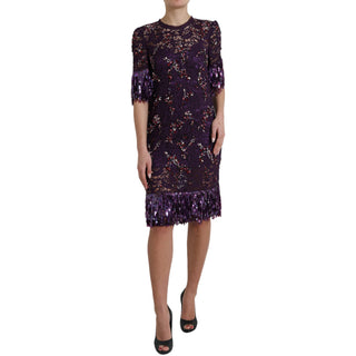 Lila, geblümtes Spitzenkleid mit Kristallen