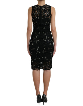 Vestido de tubo negro de encaje floral con cristales