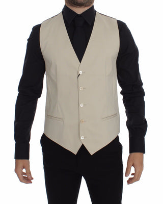 Beige Baumwoll-Stretch-Kleid Weste Blazer