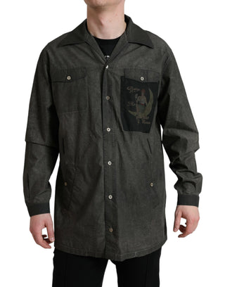 Camisa gris oscuro de algodón con cuello y mangas largas
