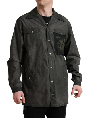 Camisa gris oscuro de algodón con cuello y mangas largas