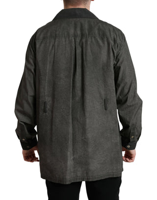 Camisa gris oscuro de algodón con cuello y mangas largas