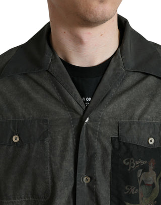 Camisa gris oscuro de algodón con cuello y mangas largas