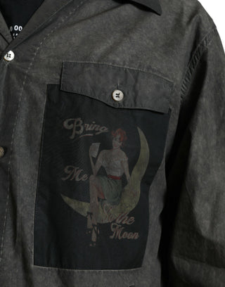 Camisa gris oscuro de algodón con cuello y mangas largas
