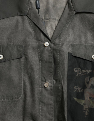 Camisa gris oscuro de algodón con cuello y mangas largas