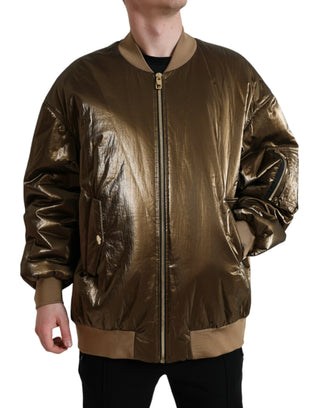Herren-Bomberjacke mit durchgehendem Reißverschluss aus Bronze-Nylon
