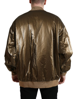Herren-Bomberjacke mit durchgehendem Reißverschluss aus Bronze-Nylon