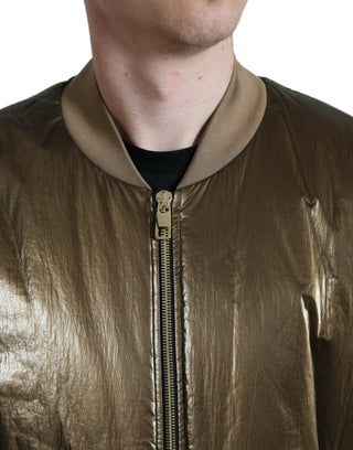 Herren-Bomberjacke mit durchgehendem Reißverschluss aus Bronze-Nylon