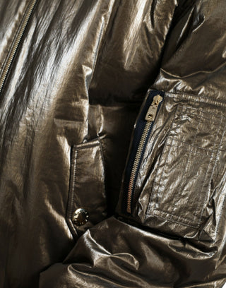 Herren-Bomberjacke mit durchgehendem Reißverschluss aus Bronze-Nylon