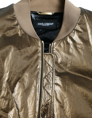 Herren-Bomberjacke mit durchgehendem Reißverschluss aus Bronze-Nylon