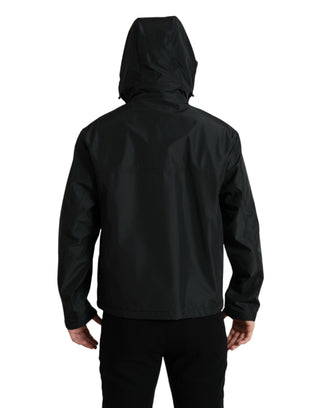 Schwarze Polyester-Kapuzenjacke mit Logo-Plakette