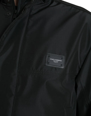 Schwarze Polyester-Kapuzenjacke mit Logo-Plakette