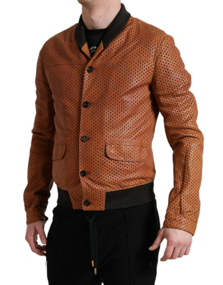 Chaqueta perforada de cuero de piel de cordero marrón