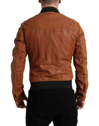 Chaqueta perforada de cuero de piel de cordero marrón