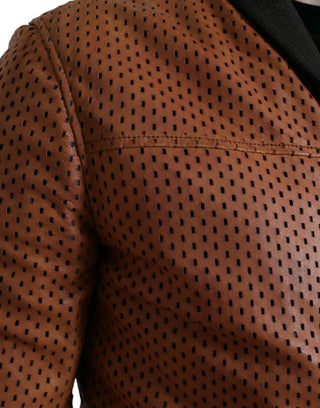 Chaqueta perforada de cuero de piel de cordero marrón