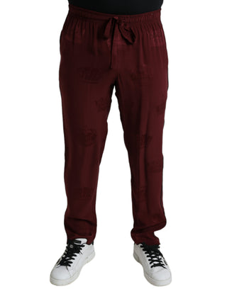 Pantalones de pijama de seda con patrón de corona granate