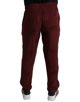 Pantalones de pijama de seda con patrón de corona granate