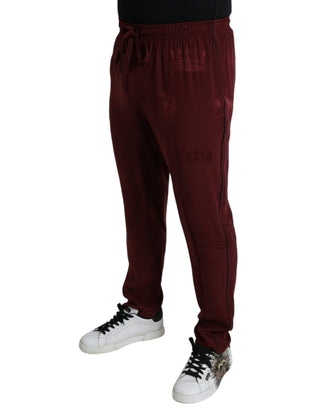 Pantalones de pijama de seda con patrón de corona granate