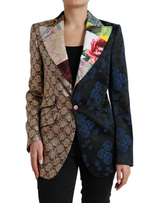 Mehrfarbige geblümte Patchwork-Jacquardjacke