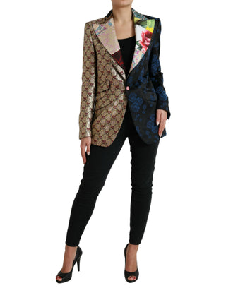 Mehrfarbige geblümte Patchwork-Jacquardjacke