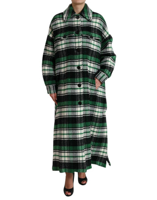 Grün Karierter Langarm Freizeit Mantel Jacke