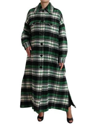 Grün Karierter Langarm Freizeit Mantel Jacke