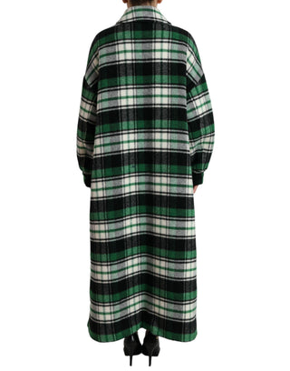 Grün Karierter Langarm Freizeit Mantel Jacke