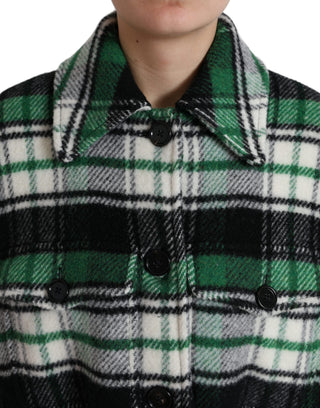 Grün Karierter Langarm Freizeit Mantel Jacke