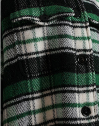 Grün Karierter Langarm Freizeit Mantel Jacke