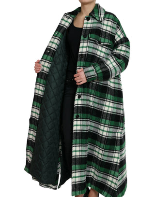 Grün Karierter Langarm Freizeit Mantel Jacke