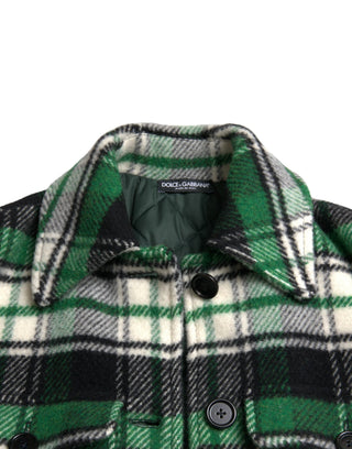 Grün Karierter Langarm Freizeit Mantel Jacke