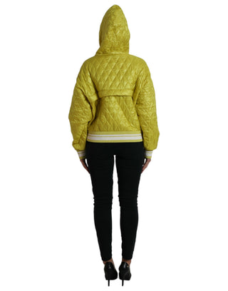Gelbe gesteppte Kapuzenjacke aus Nylon zum Reinschlüpfen