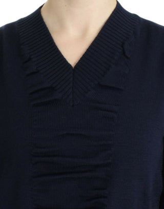 Suéter de lana azul oscuro con cuello en V