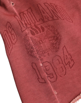 Weinfarbene Baumwoll-Sweatshorts mit hoher Taille