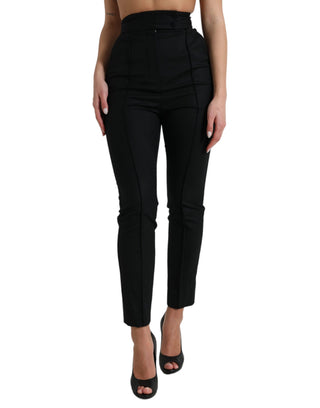 Schwarze High-Waist Hose aus Wolle mit schmal zulaufendem Bein