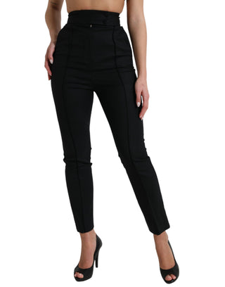 Schwarze High-Waist Hose aus Wolle mit schmal zulaufendem Bein