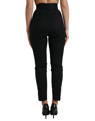 Schwarze High-Waist Hose aus Wolle mit schmal zulaufendem Bein