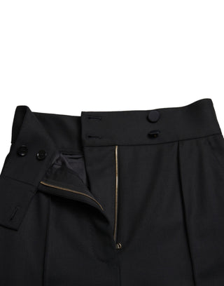 Schwarze High-Waist Hose aus Wolle mit schmal zulaufendem Bein