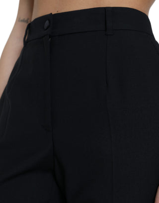 Schwarze hochtaillierte gerade Wollhose
