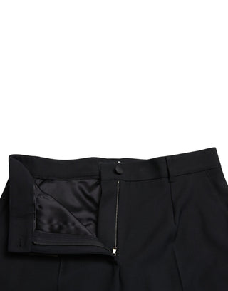 Schwarze hochtaillierte gerade Wollhose