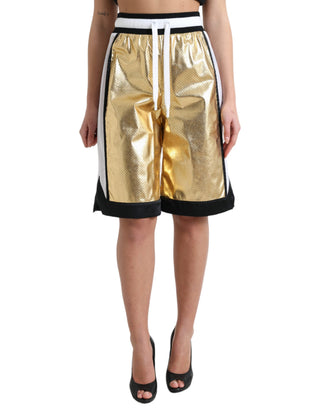 Goldene Polyester Shorts mit Perforationen und hoher Taille