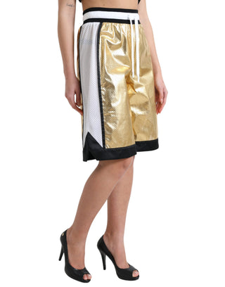 Goldene Polyester Shorts mit Perforationen und hoher Taille