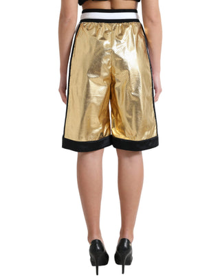 Goldene Polyester Shorts mit Perforationen und hoher Taille