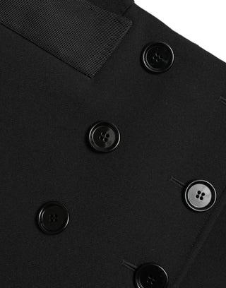 Black Wool Button High Waist Aline Mini Skirt