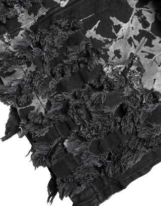 Falda corta de mezclilla de cintura alta de algodón con encaje negro y gris